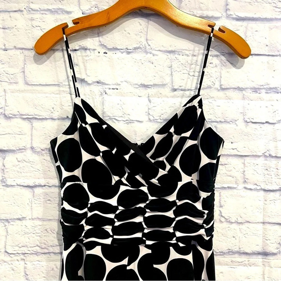 Anne Klein New York Polka‎ Dot White Black Midi Dress Empire Waist - Picture 3 of 8